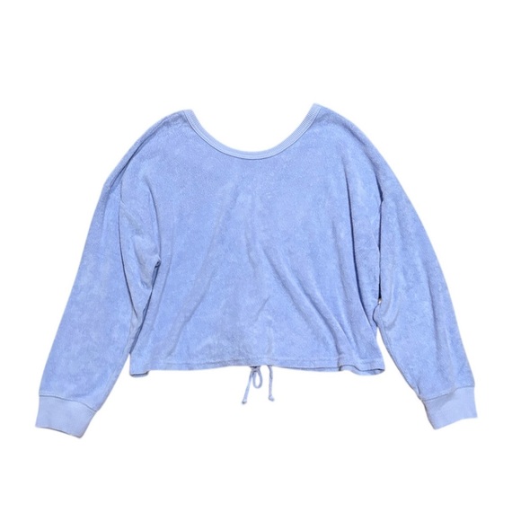 Aerie Towel Terry Cinch Ruched Cropped Pullover Sweatshirt - Picture 2 of 5